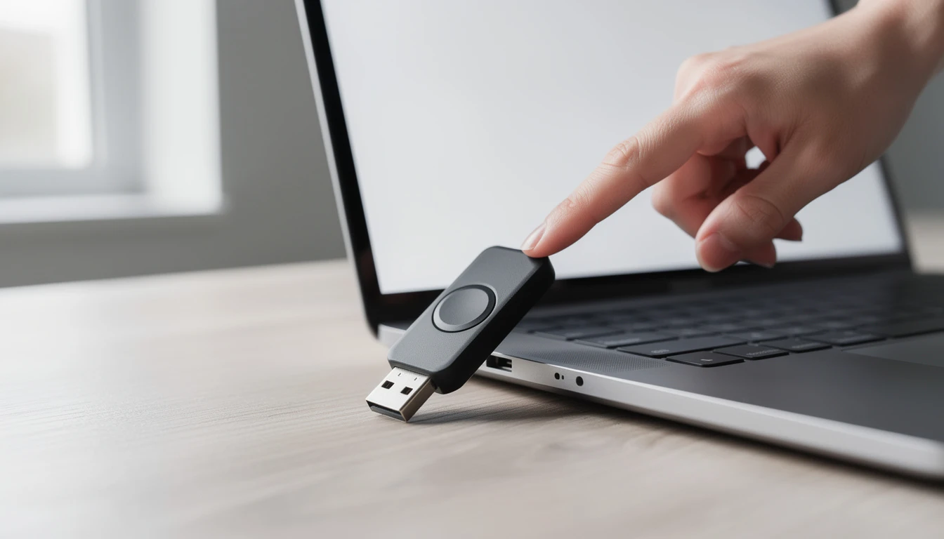 Klucz sprzętowy USB w porcie laptopa - dwuskładnikowe uwierzytelnianie