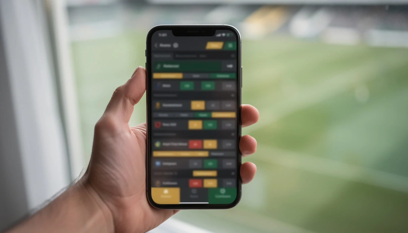 Smartfon w dłoni z kursami zakładów sportowych na ekranie